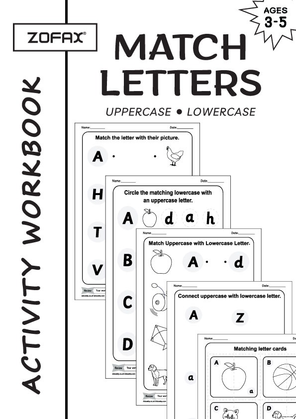 Toddler Printable Workbook, Match with Pictures, Circle the Letters, Match the Letters, Connect the Uppercase and Lowercase, Letter Activity