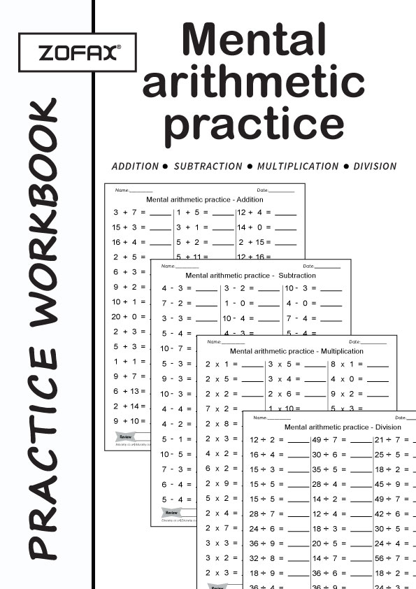 Mental Arithmetic Practice, Digital Download, Kids Maths Activities, Number Workbook, Addition, Subtraction, Multiplication and Division Test Practice Workbook