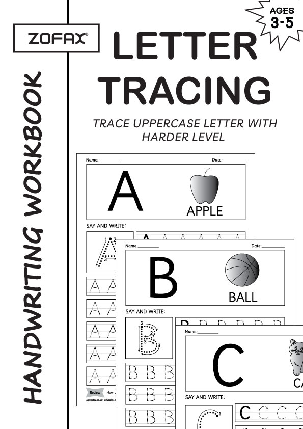 26 Printable Uppercase Alphabet Tracing Worksheets, Capital letters, Preschool kindergarten Handwriting Workbook