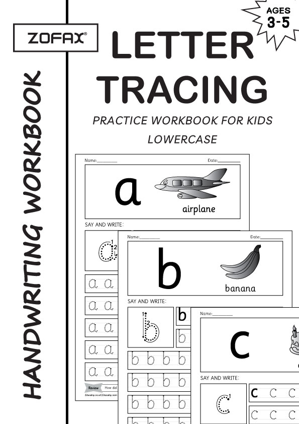 26 Printable Lowercase Alphabet Tracing Worksheets, Small letters, Preschool kindergarten Handwriting Workbook