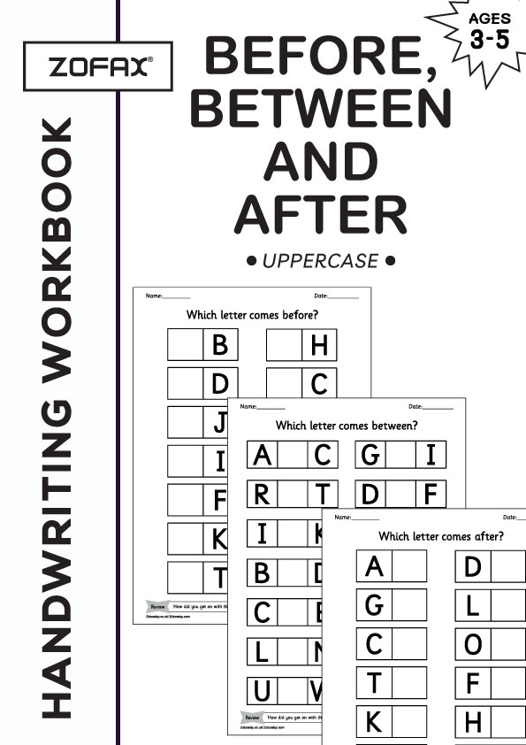 26 Alphabet Worksheets, Uppercase, Preschool, Kindergarten Learning Before After Between Letter Activity Practice Workbook